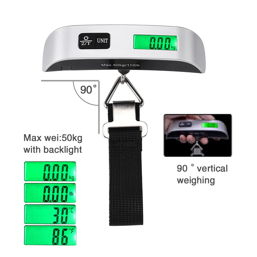 Portable Digital Luggage Scale 110lb/50kg LCD Hanging Travel Scale