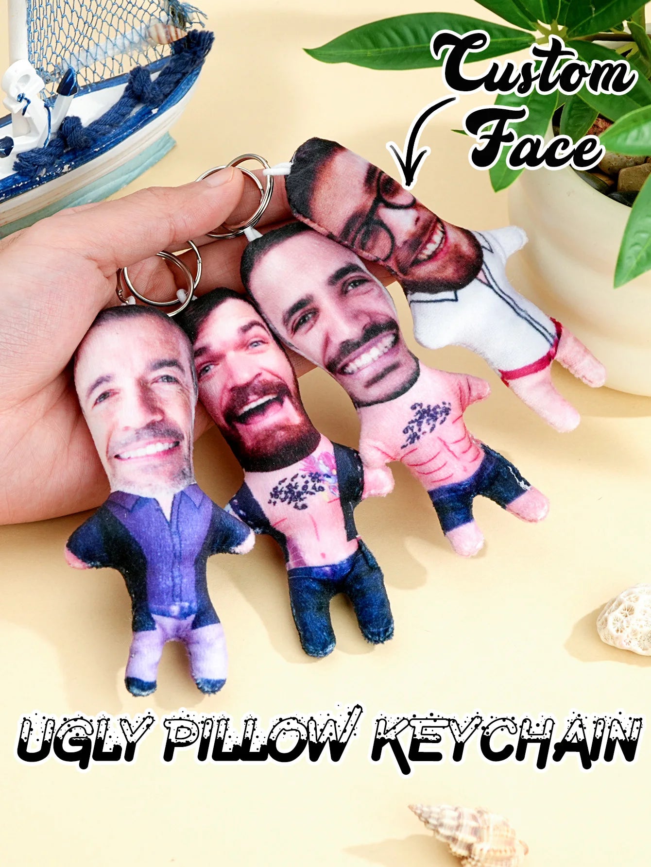 1pc Custom Face Pillow Keychain Funny Ugly Plush Keychain Custom Photo Keyring Gift For Friends Family Boyfriend Girlfriend Peaceful Pleasures Health and Wellness