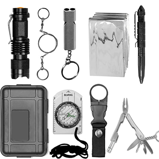 First Aid Kit Multifunction Outdoor Adventure Survival Kit SOS Emergency Survival Tool Traveling Camping Hiking Hunting Tool box Peaceful Pleasures Health and Wellness black