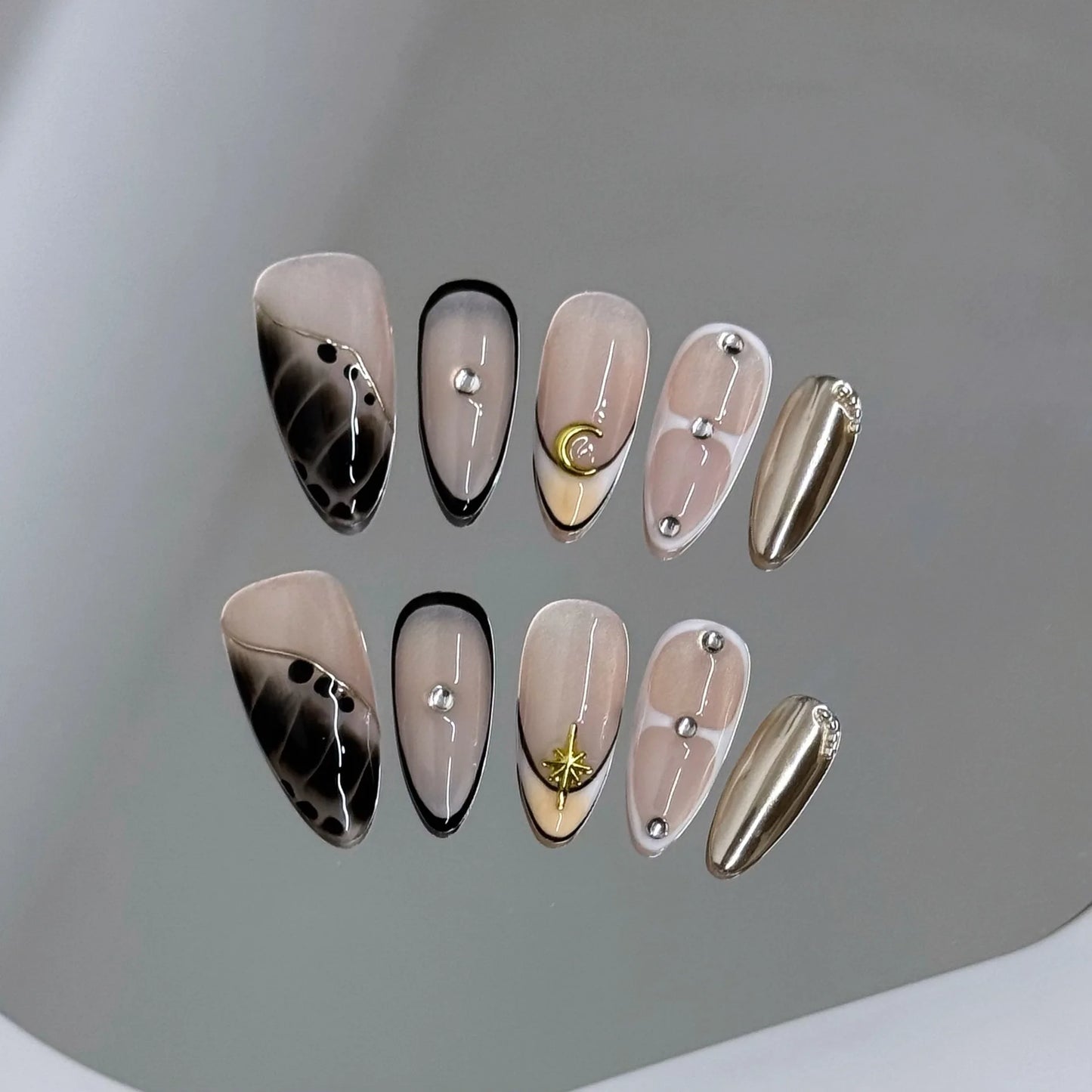 10pcs Handmade Y2k Almond Press on Nails Sweet Cool Crocodile Print Fake Nail Tips Wearable Summer Spice Girl French False Nails Peaceful Pleasures Health and Wellness L