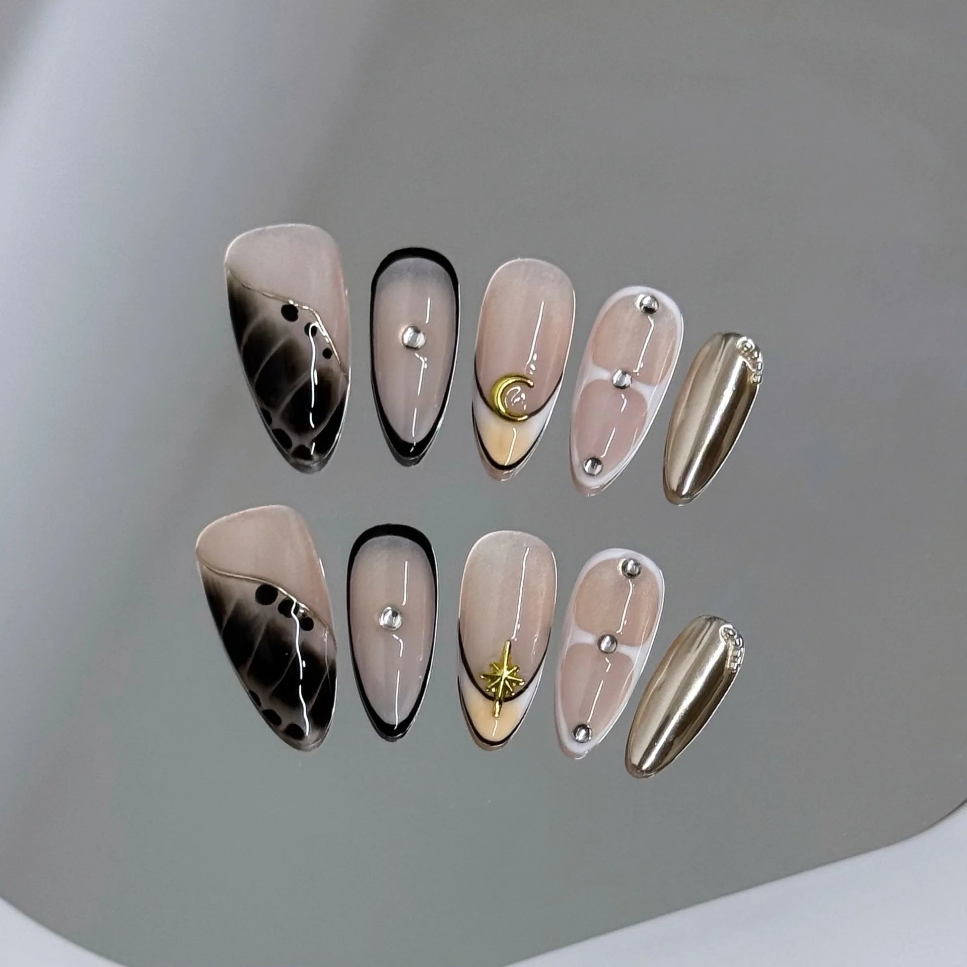 10pcs Handmade Y2k Almond Press on Nails Sweet Cool Crocodile Print Fake Nail Tips Wearable Summer Spice Girl French False Nails Peaceful Pleasures Health and Wellness L