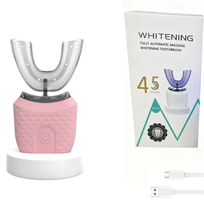 U-shaped ultrasonic IPX7 waterproof wireless electric toothbrush, featuring teeth whitening and deep cleaning functions Peaceful Pleasures Health and Wellness Pink