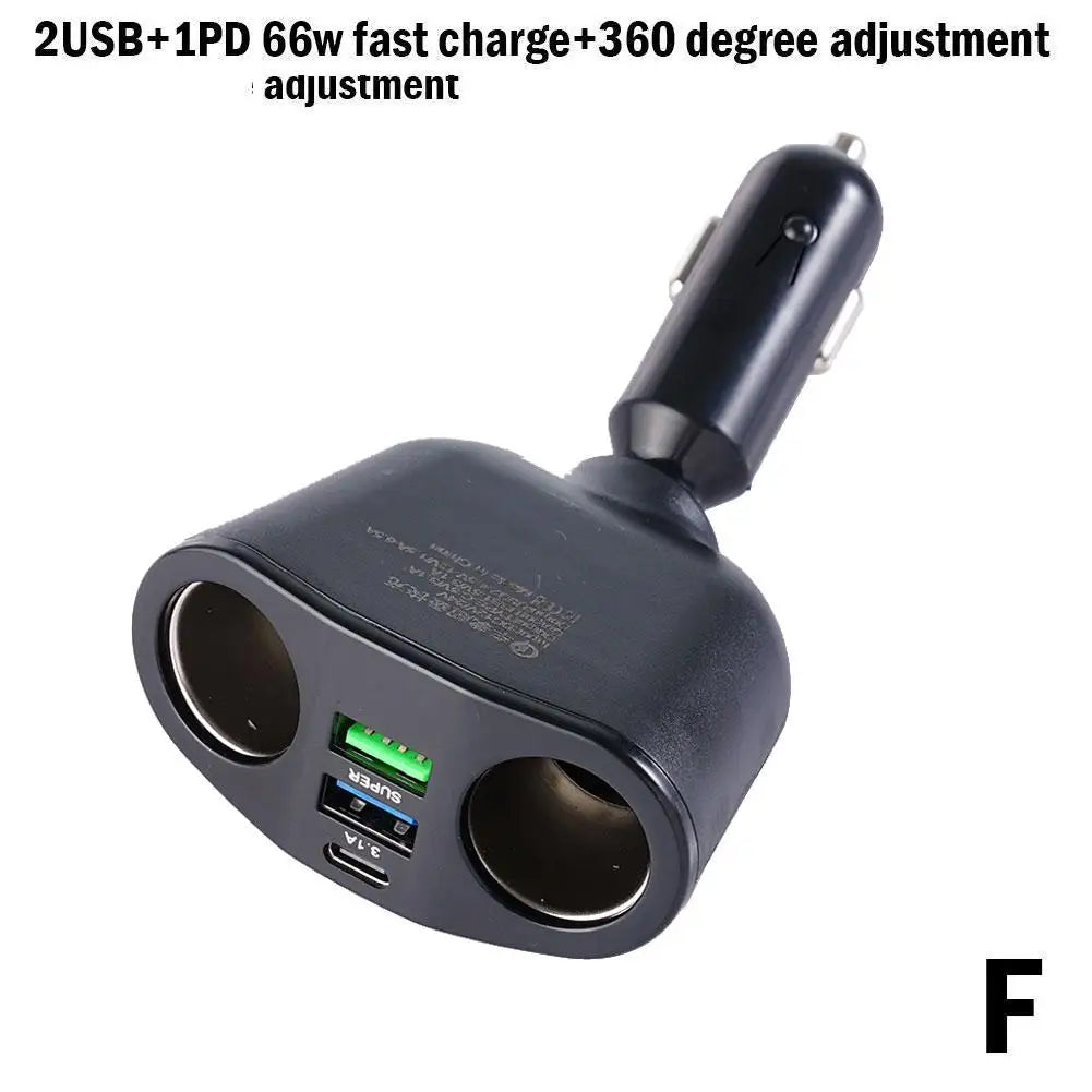 Car Cigarette Lighter 12V-24V Socket Splitter Blue Atmosphere Light PD QC3.0 2 USB Charger C Ports For Mobile Phone DVR Chargers Peaceful Pleasures Health and Wellness F