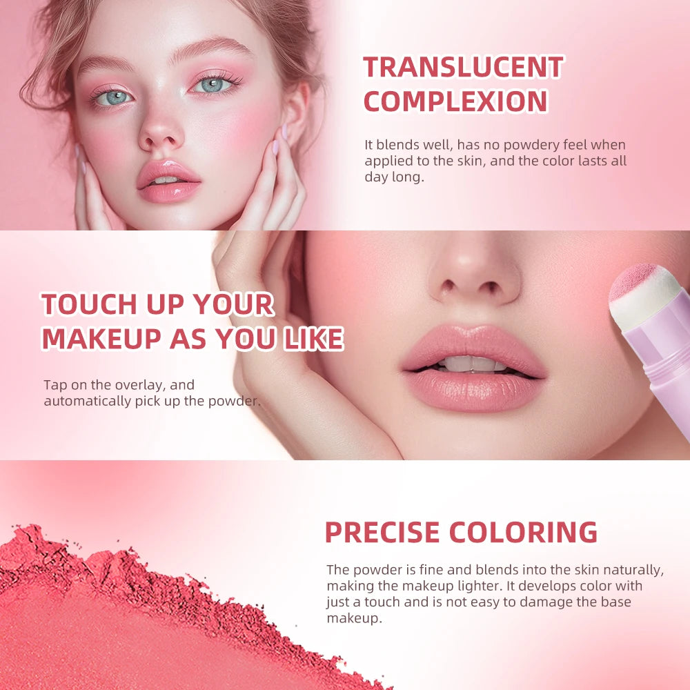 Lakerain Soft Face Blush Stick Girl Korean Style Brightening Dual-Use For Lip And Cheek Waterproof Cheek Blush Sponge Brush Head Peaceful Pleasures Health and Wellness