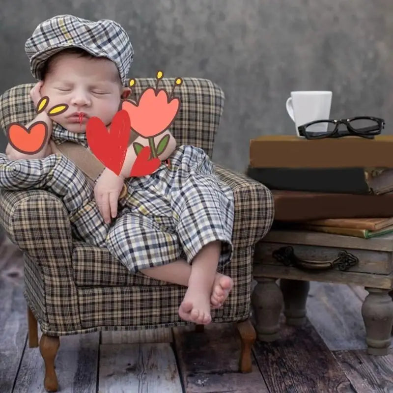 Newborn Photography Props Set – Uniform Hat Pillow & Bowtie
