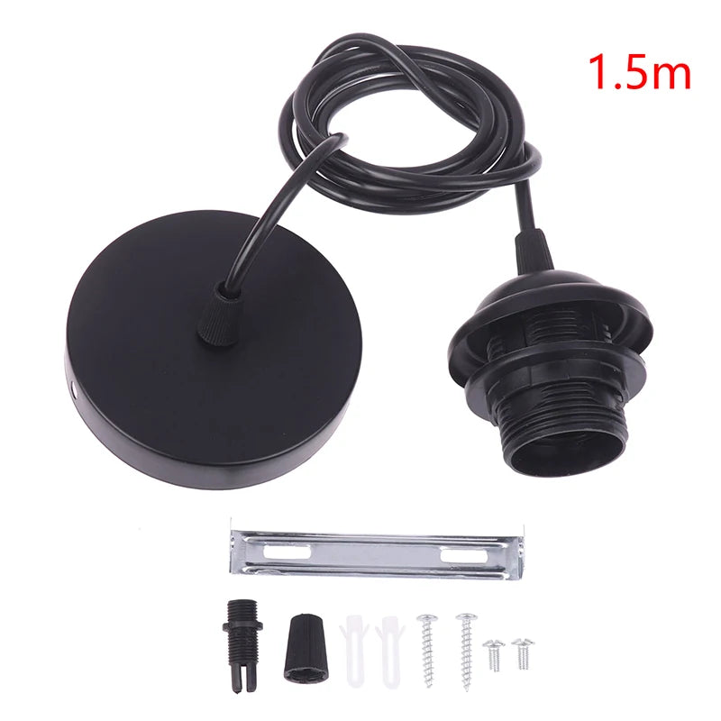 Home Retro E27 Hanging Lamp Holder With 1m/1.5m Hanging Wire Ceiling Lamp Holder Socket Lamp Base For Hanging Pendant Lights Peaceful Pleasures Health and Wellness 150cm Black