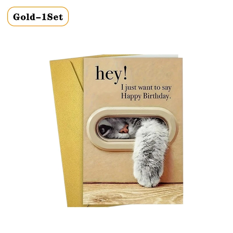 Cute Cat Paw Birthday Card with Envelope & Sticker | 1–40 Sets