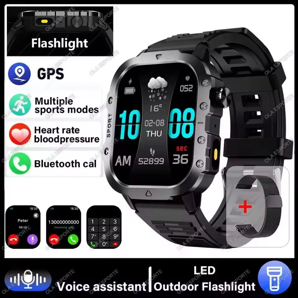 2026 New Military-grade Smart Watch Men GPS Flashlight 3ATM Waterproof Watch Bluetooth Call 100+Sport Outdoor Smartwatch Pk HW12 Peaceful Pleasures Health and Wellness 2.01 Bk22Milan
