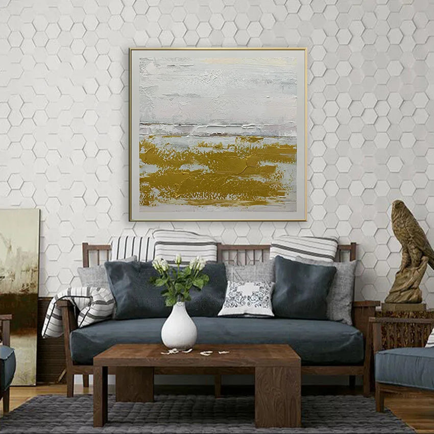 Handmade Yellow Oil Painting Simple Abstract Porch Hanging Poster Postmodern Corridor Aisle Mural Hotel Villa Decoration Picture Peaceful Pleasures Health and Wellness