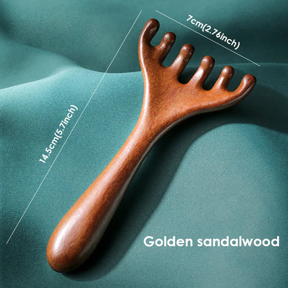 Hailicare Wooden 6-Claw Head Massager Comb & Gua Sha Tool