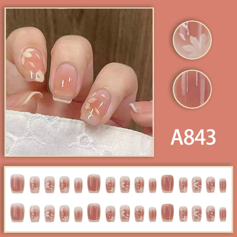 24Ps/Set Kids Fun Cute Wearing False Nails Fresh Bright Removable Press On Nail Tips Full Cover French Acrylic Fake Nails Peaceful Pleasures Health and Wellness A3