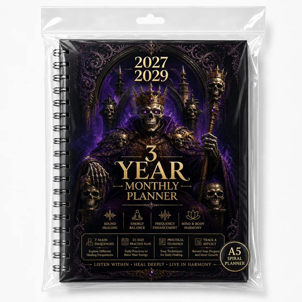 English Title Gothic Skull King 3-Year Monthly Planner 2027 2029 A5