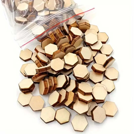 100 Hexagonal Wood Chips – DIY Crafts, Wedding & Party Decor Unfinished Wood Craft Pieces Oasis Select 100pcs
