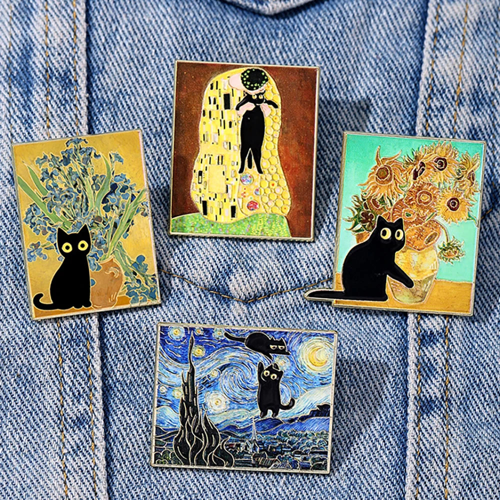 Van Gogh Oil Painting Black Cat Series Badge World Famous Zinc Alloy