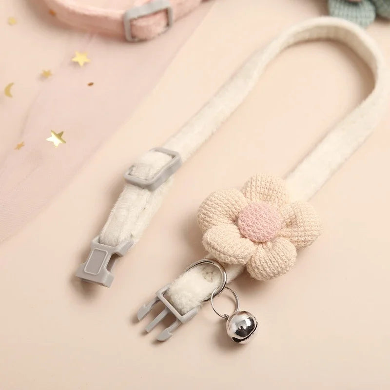 Cute Flower Bowtie Cat & Small Dog Bell Collar – Adjustable