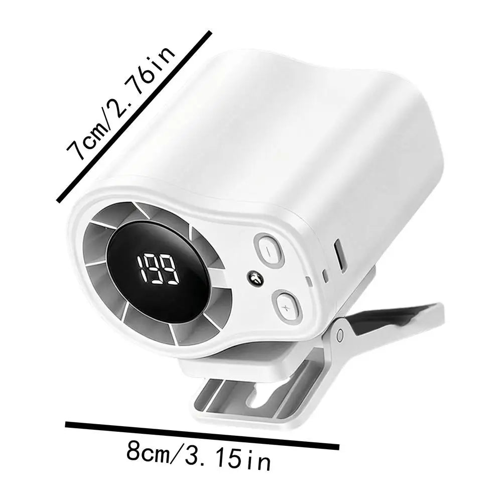 Clip On Car Fan Low Noise Cooling Fan With LED Display Portable Mini Clip Fan for Camping Fishing Travel Outdoor Use Peaceful Pleasures Health and Wellness White