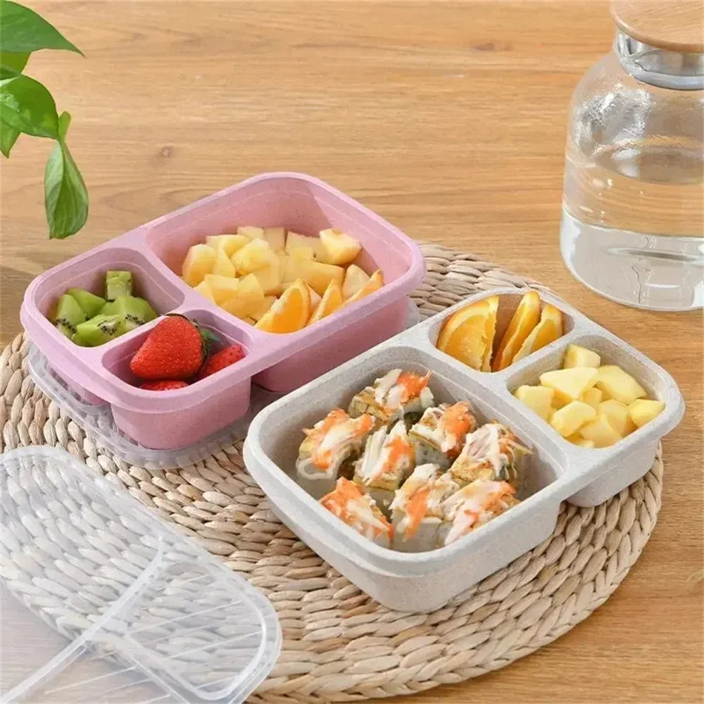 1/2pcs Bento Lunch Box Set 3 Compartment Food Storage Containers Wheat Straw Meal Prep Lunch Box Plastic Food Storage Containers Peaceful Pleasures Health and Wellness