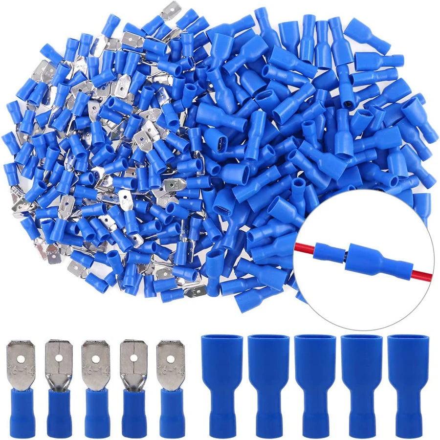 100pcs 50pairs 6.3mm 16 14AWG Female Male Electrical Wiring Connector Insulated Crimp Terminal Spade Blue Peaceful Pleasures Health and Wellness 50pair 100pcs Blue
