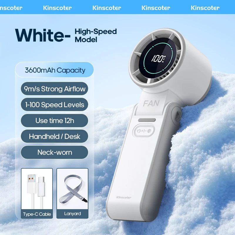 Portable Cooling Handheld Fan – 3600mAh, 100 Speeds, Foldable