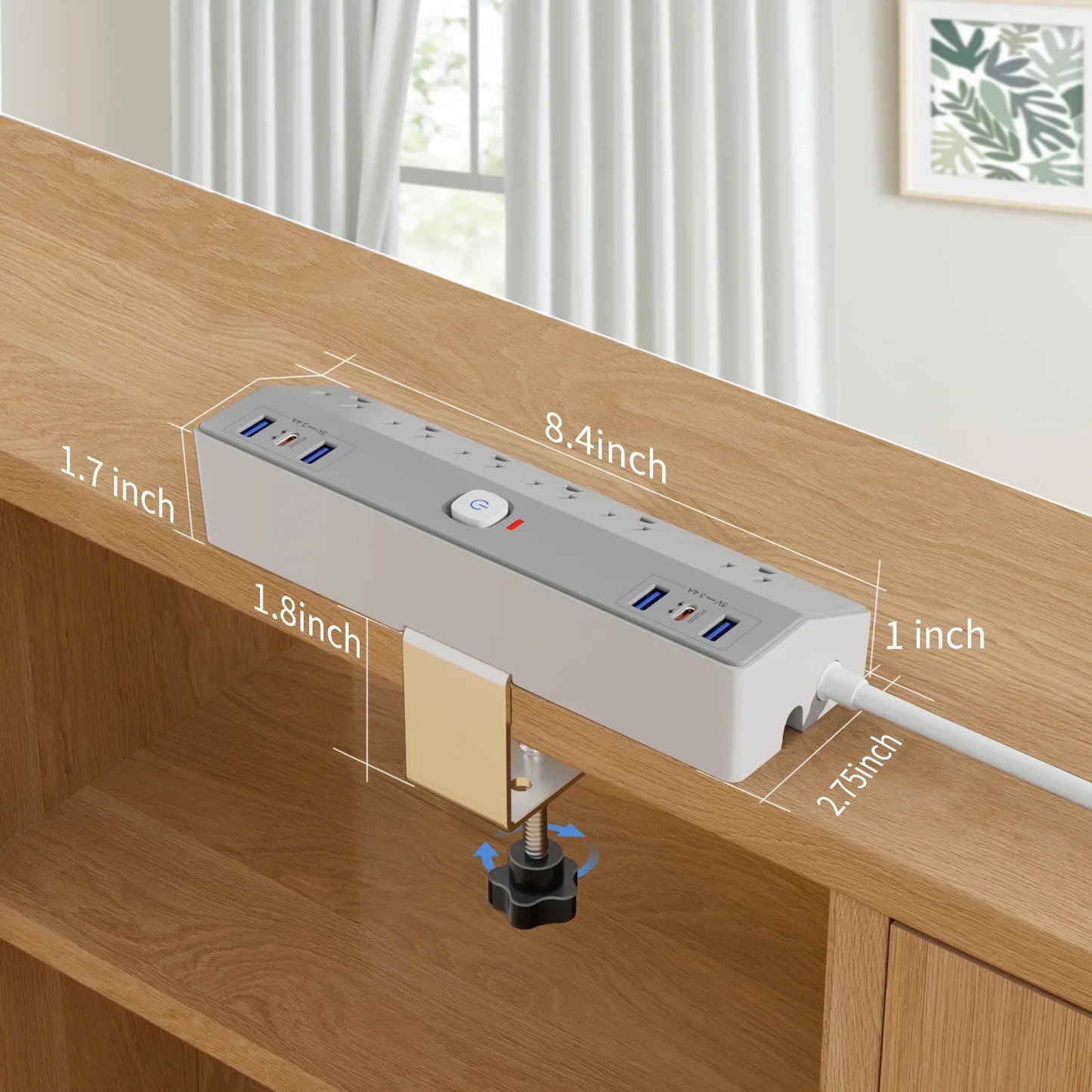 PASSUS Clamp Power Strip PD20W Fast Charging & 3m Extension Peaceful Pleasures Health and Wellness