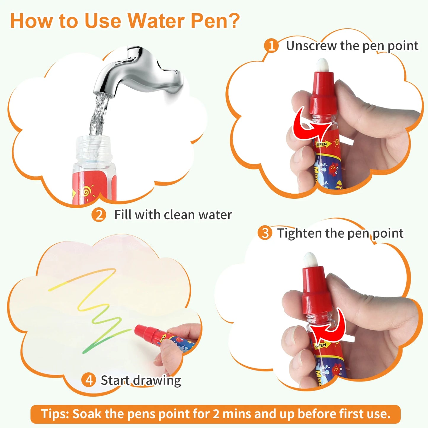 100x80CM Coloring Doodle Magic Water Drawing Mat Reusable Pens