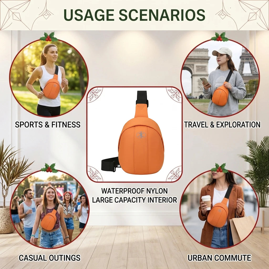 Women's Large Capacity Sports Chest Bag Waterproof Polyester Casual Crossbody Bag for Outdoor Travel Peaceful Pleasures Health and Wellness