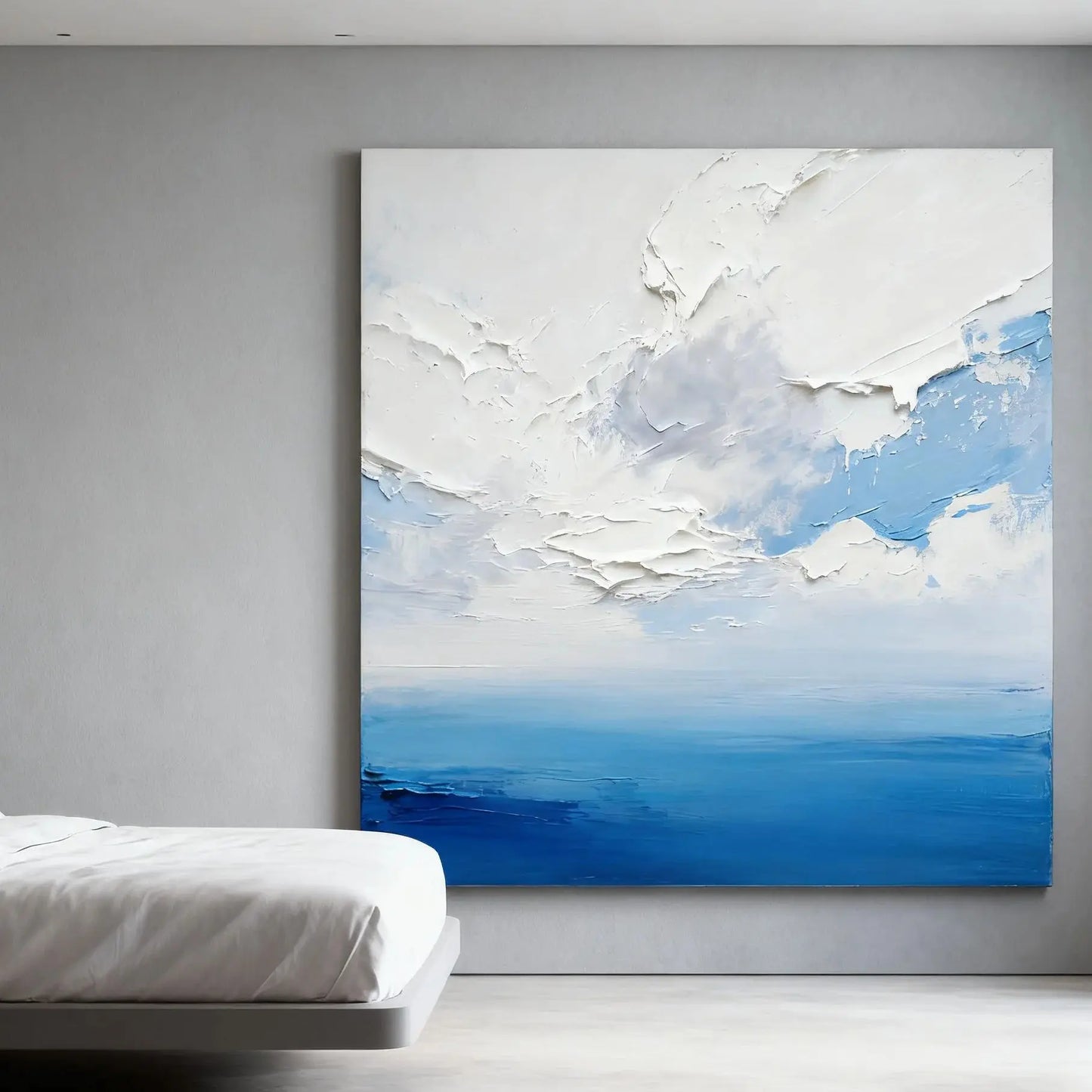 Hand Painted Blue Sky Abstract Landscape Texture Thick Painted Knife Painting Modern Wall Art Peaceful Pleasures Health and Wellness