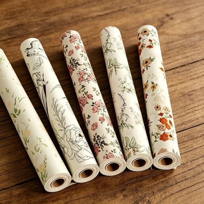 1 Roll French Retro Wallpaper Self-adhesive Thickened Bedroom Wardrobe Furniture Cabinet Tabletop Sticker Peaceful Pleasures Health and Wellness