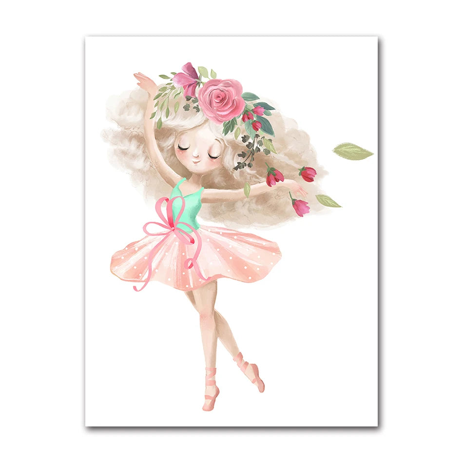 Kids Canvas Wall Art | Ballet Girl Rabbit Unicorn Poster Print
