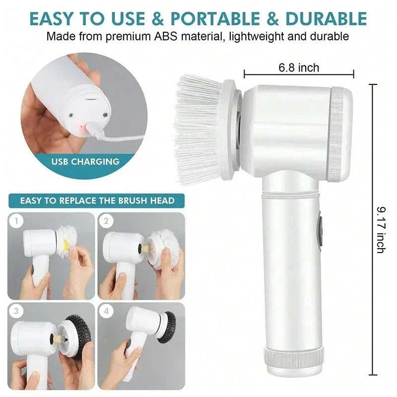 Electric Spin Scrubber 5-in-1 Cleaning Brush with 5 Replaceable Brush Heads for Bathroom Tile Bathtub Sink Cleaning Peaceful Pleasures Health and Wellness