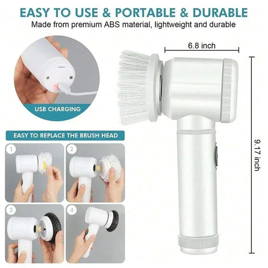 Electric Spin Scrubber 5-in-1 Cleaning Brush with 5 Replaceable Brush Heads for Bathroom Tile Bathtub Sink Cleaning Peaceful Pleasures Health and Wellness