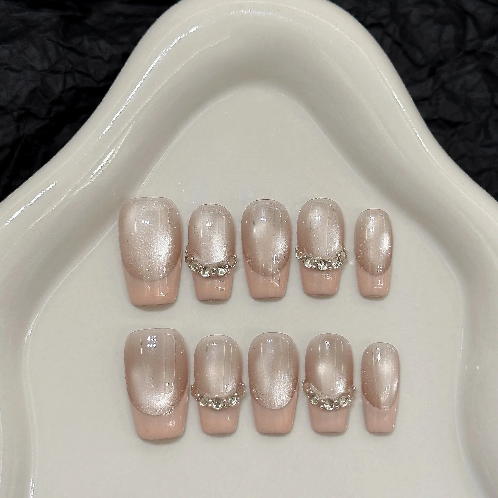 10pcs Handmade Press on Nails French Cat Eyes Shiny Design Fake Nails for Women Girl Wearable Fashion Almond False Nails Peaceful Pleasures Health and Wellness M