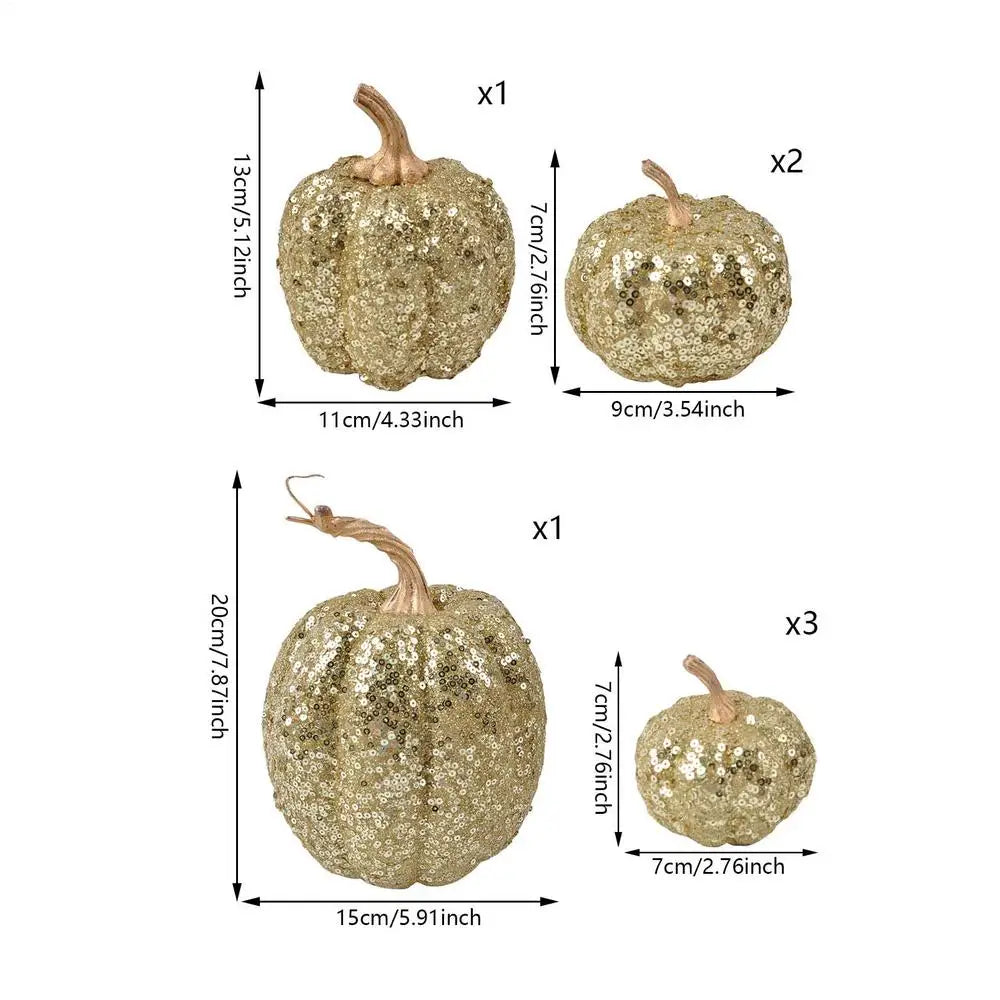 Fake Pumpkins Fall Halloween Decorations Festive 7 Pieces Ornament Glitter Statue for Party Table Shelf Holiday Hallway Bedroom Peaceful Pleasures Health and Wellness Gold CN