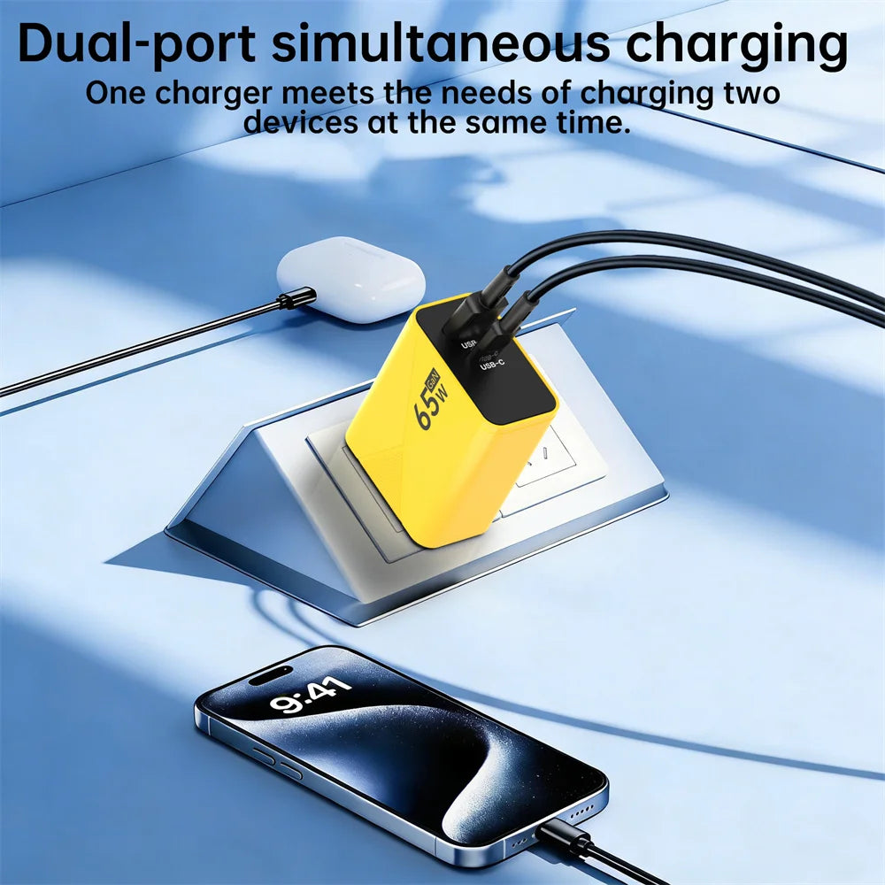GaN 65W USB-C Fast Charger PD QC 3.0 | iPhone & Samsung