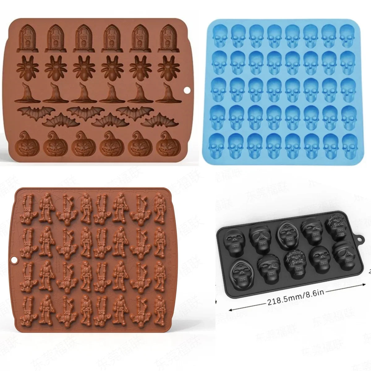 Creative Halloween Skeleton Chocolate Silicone Mold Bat Spider Candy Biscuit Baking Plate Witch Hat Tombstone Cake Mold Peaceful Pleasures Health and Wellness set C