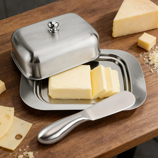 1PC Stainless Steel Butter Dish with Lid Handle Cover Design, Dessert Cheese Bread Box, Solid Cheese/Butter Container with Cover Peaceful Pleasures Health and Wellness