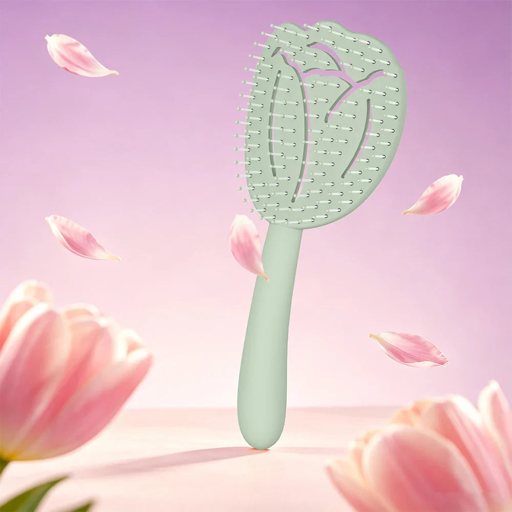 Tulip Hollow Scalp Massage Brush – Detangling Anti-Static Comb