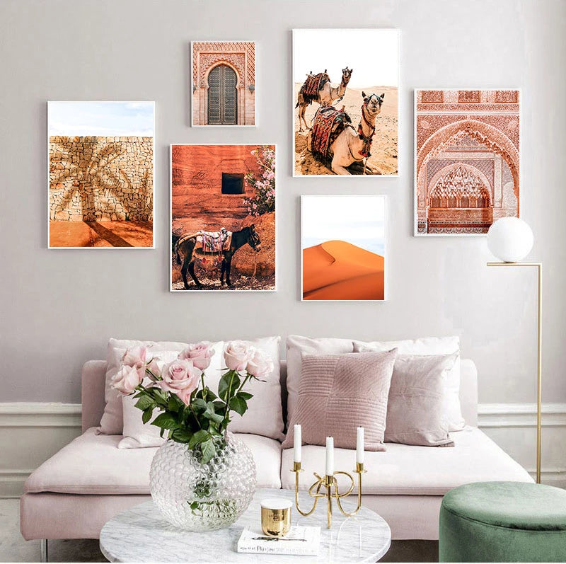 Boho Landscape Wall Art Desert Travel Print Marrakech Poster Camel Canvas Print Painting Wall Picture Living Room Moroccan Decor Peaceful Pleasures Health and Wellness