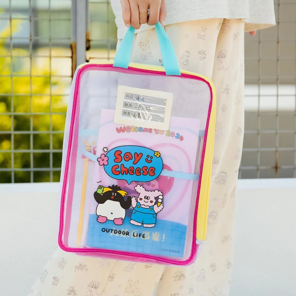 Colorful Cute Large Capacity File Bag Transparent Document Handbag