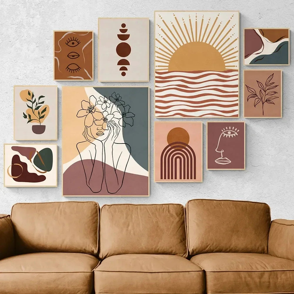 Burnt Orange Boho Abstract Canvas Wall Art | Terracotta Print Canvas Wall Art Print Peaceful Pleasures Health and Wellness