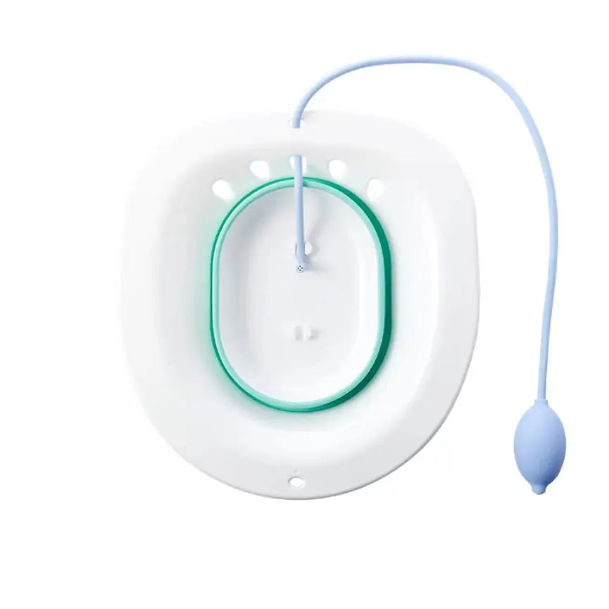 Sitz Bath for Hemorrhoids, Sitz Bath for Toilet Seat, Postpartum Care, Sits Bath Kit for Women, Collapsible, Flusher Hose Peaceful Pleasures Health and Wellness green