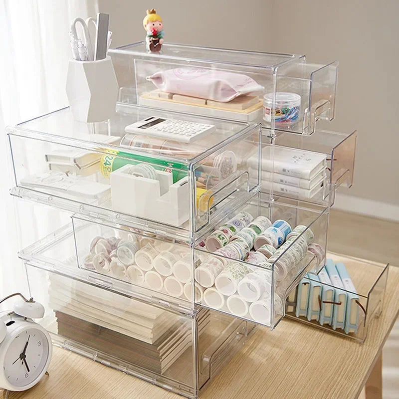 Transparent drawer storage box Large capacity Table cosmetic sundries sorting box Simple office stationery multilayer organizer Peaceful Pleasures Health and Wellness