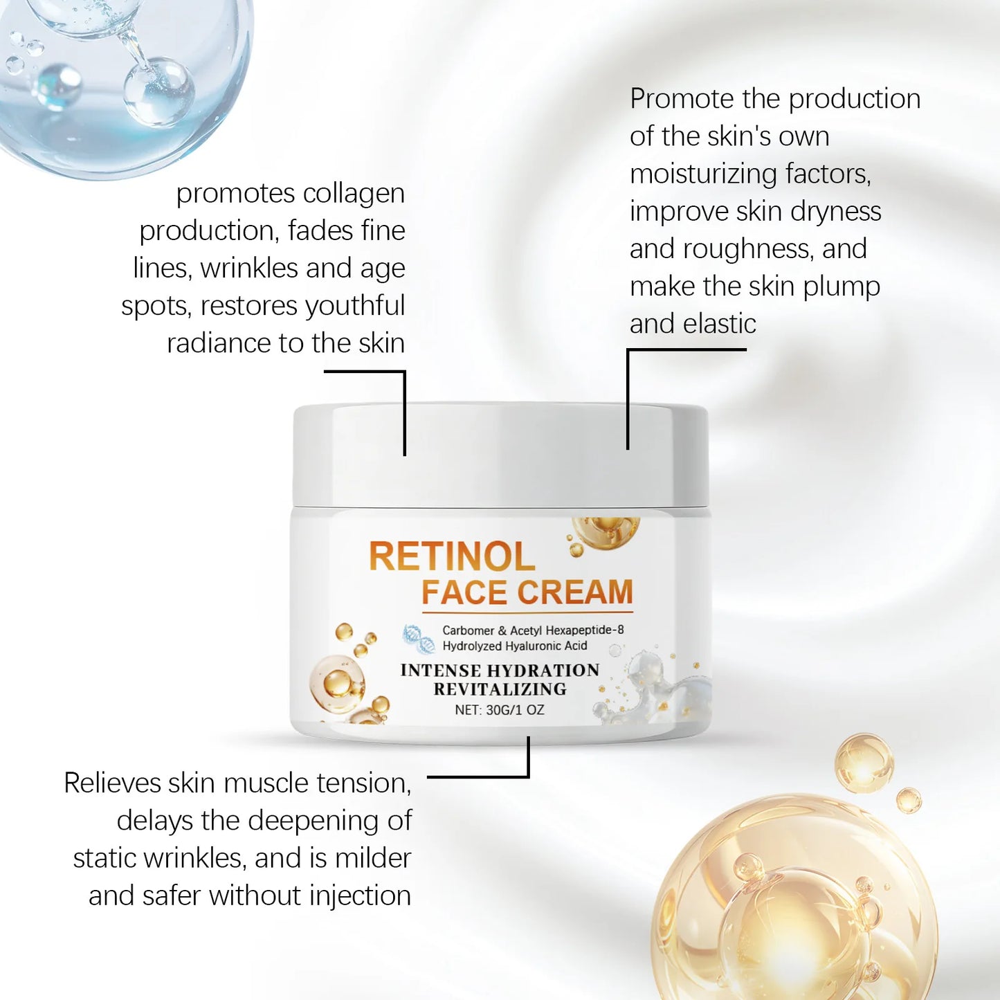 Retinol Face Cream Enhance Skin Firmness Deeply Hydrate Brighten Tone Repair Damaged Skin Barrier Hyaluronic Acid Facial Creams Peaceful Pleasures Health and Wellness