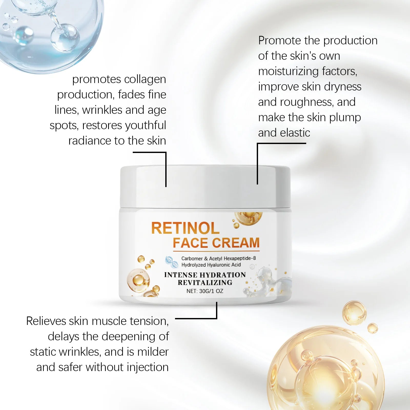 Retinol Face Cream Enhance Skin Firmness Deeply Hydrate Brighten Tone Repair Damaged Skin Barrier Hyaluronic Acid Facial Creams Peaceful Pleasures Health and Wellness