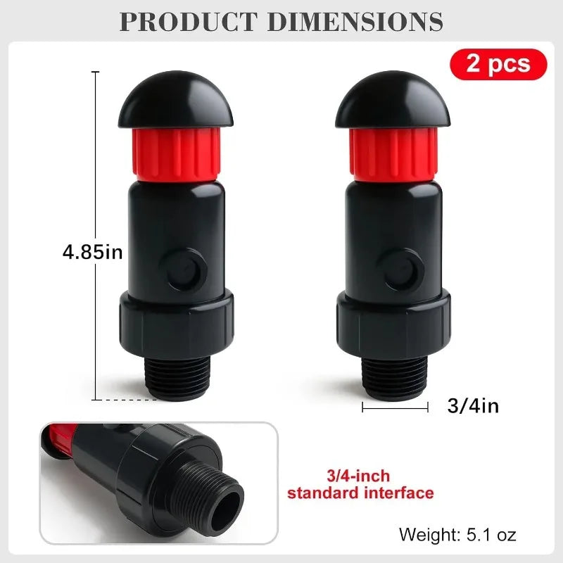 2-Pack Air & Vacuum Relief Valve 3/4 & 1 Inch BS Thread Irrigation