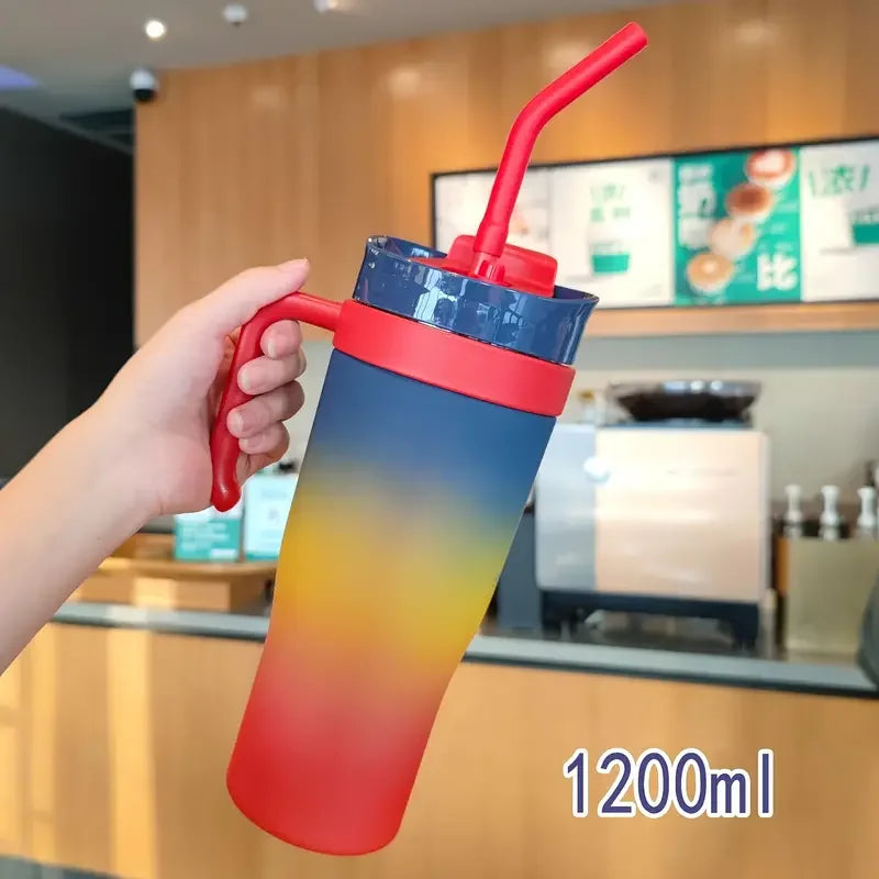 1200ml Gradient Frosted Sports Water Bottle – BPA Free & Straw