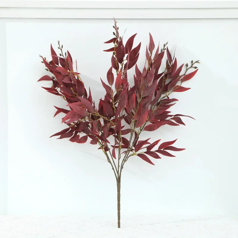 Silk Artificial Willow Bouquet | Fake Green Leaves for Home & Wedding
