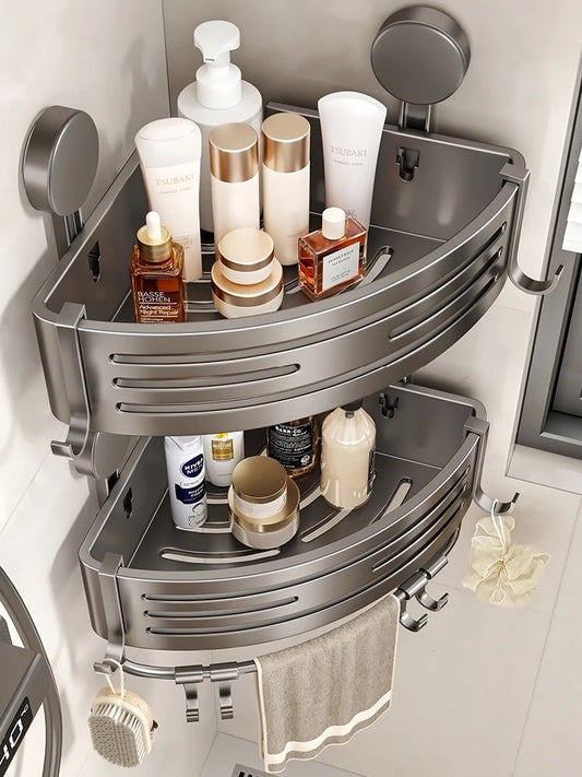 No-Drill Corner Shower Shelf | Adhesive Suction Cup Wall Rack Bathroom Corner Shelf Peaceful Pleasures Health and Wellness