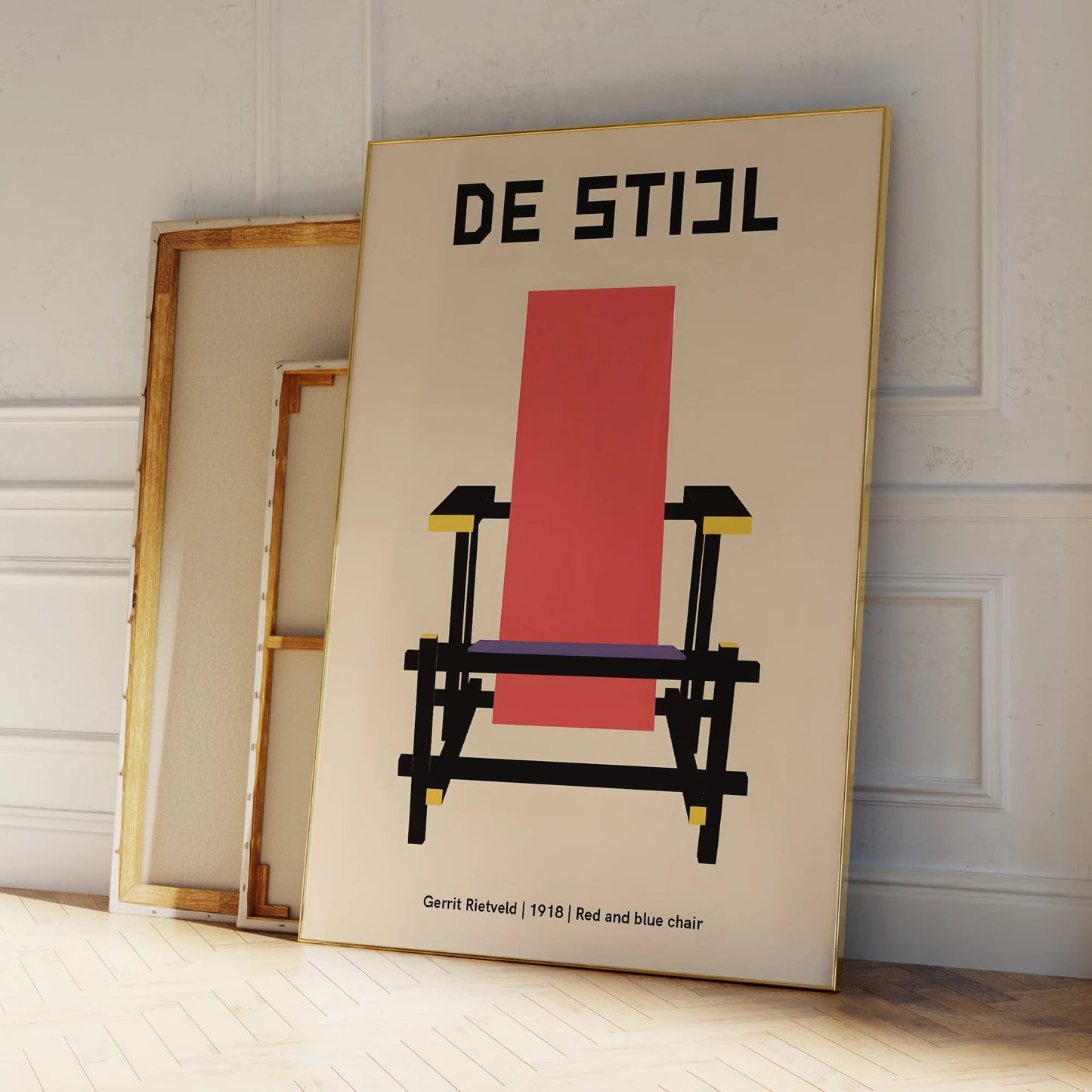 De Stijl Red & Blue Chair Canvas Wall Art | Aluminum Frame