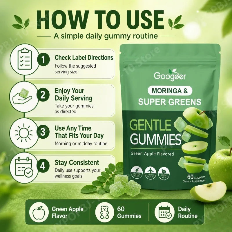 Googeer Moringa Super Greens Gummies | Green Apple | 60ct